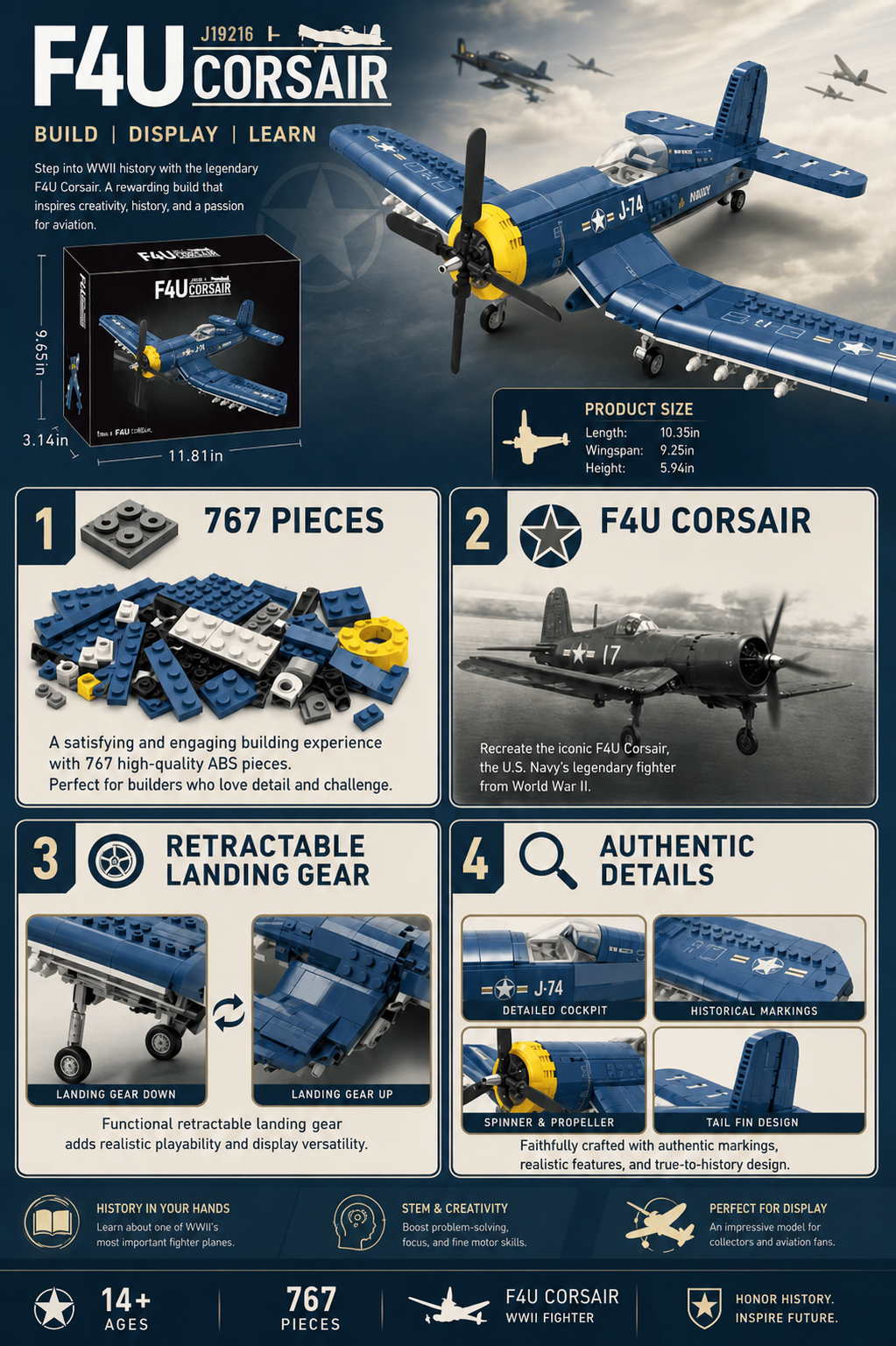 F4U Corsair Building Block Set | 767-Piece WW2 Warbird