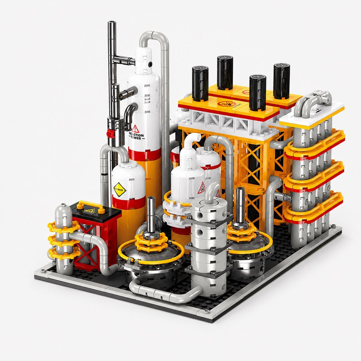 Completed 734-piece modular oil refinery building model
