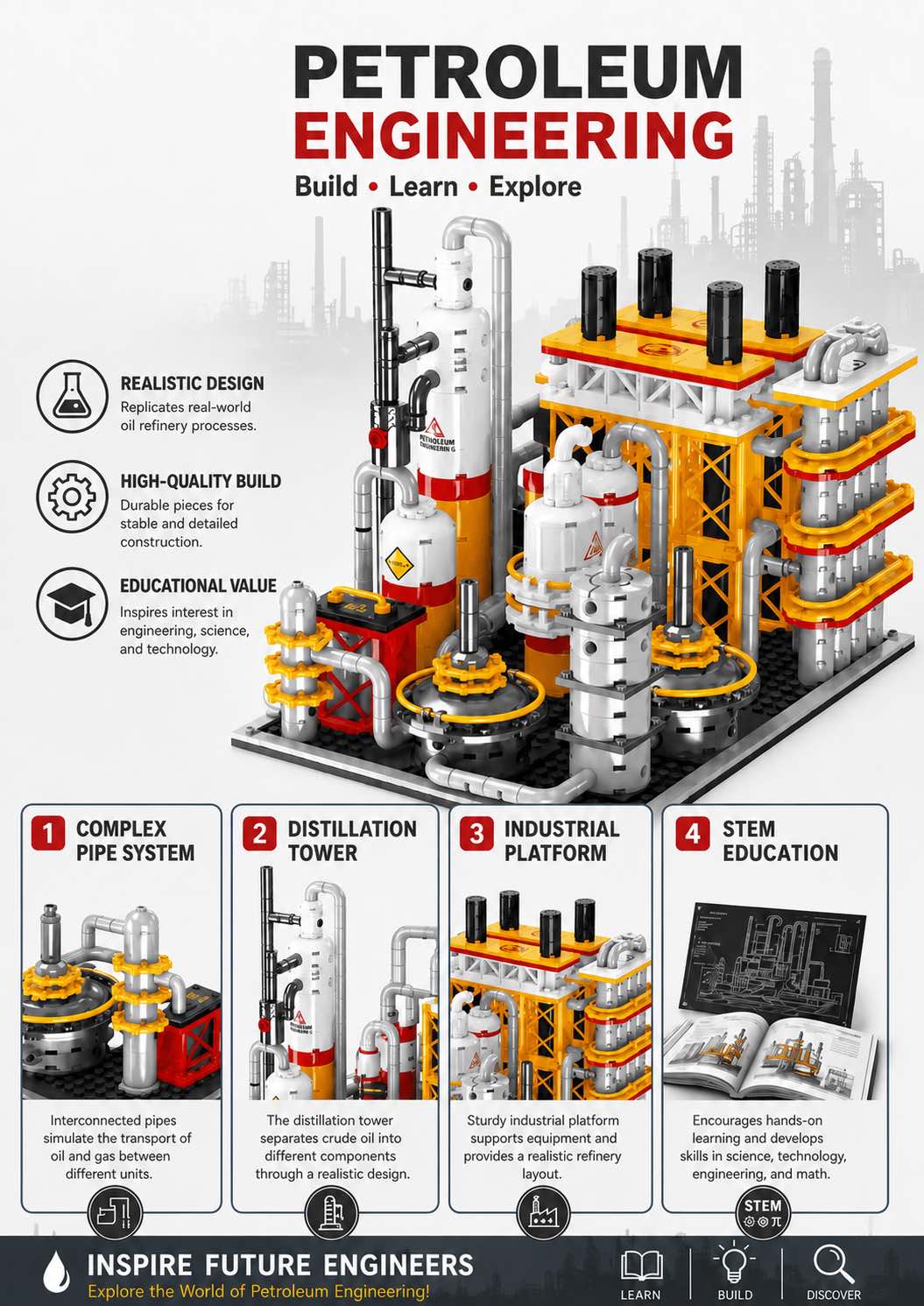Oil Refinery Building Block Set | 734-Piece STEM Model
