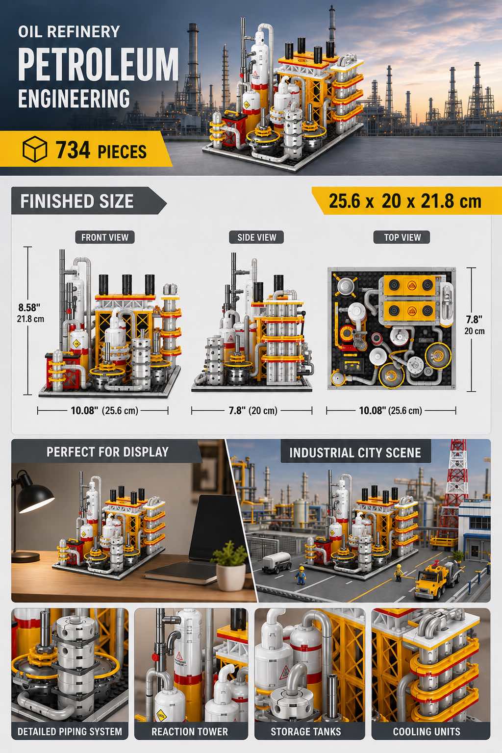 Finished dimensions of the modular oil refinery building block model