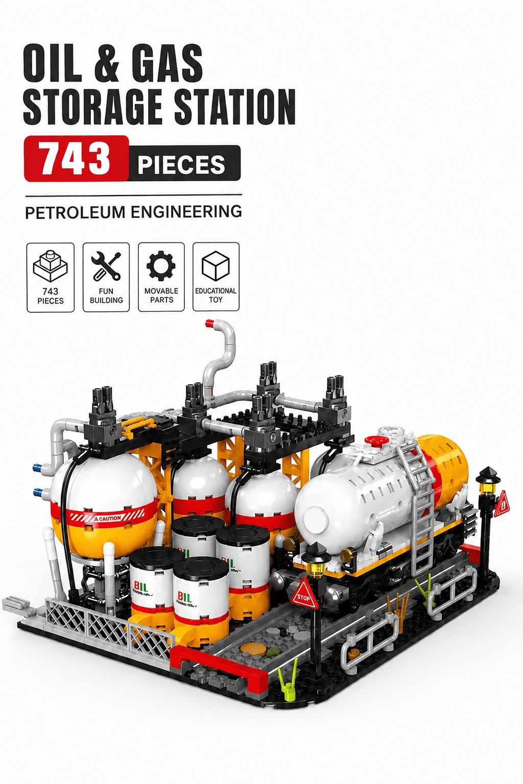 Oil and gas storage station building set with spherical storage tanks pipelines and loading area