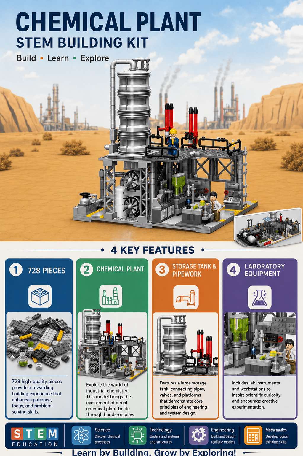 Chemical Plant Laboratory Building Set | 728-Piece City MOC