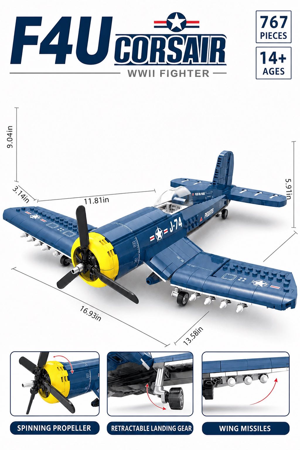 F4U Corsair Building Block Set | 767-Piece WW2 Warbird
