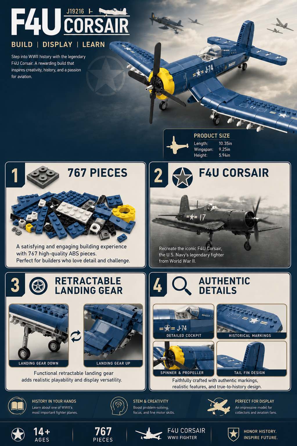 F4U Corsair Building Block Set | 767-Piece WW2 Warbird