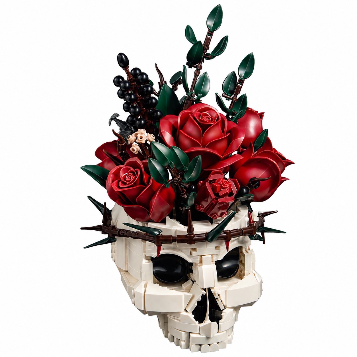 Gothic Skull Red Rose Bouquet Building Block Set