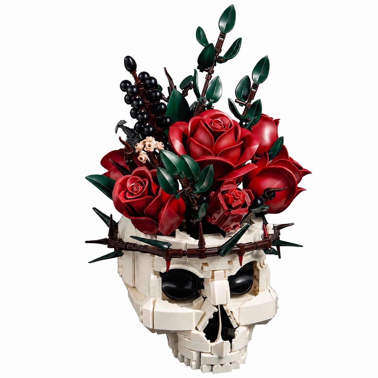 Gothic Skull Red Rose Bouquet Building Block Set