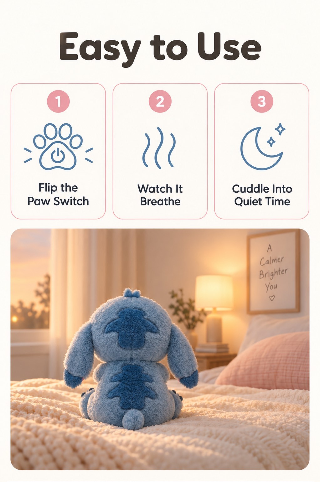 Breathing Stitch Plush Toy with Gentle Moving Belly