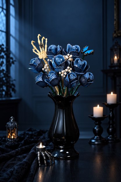 Gothic Blue Rose Bouquet Building Set