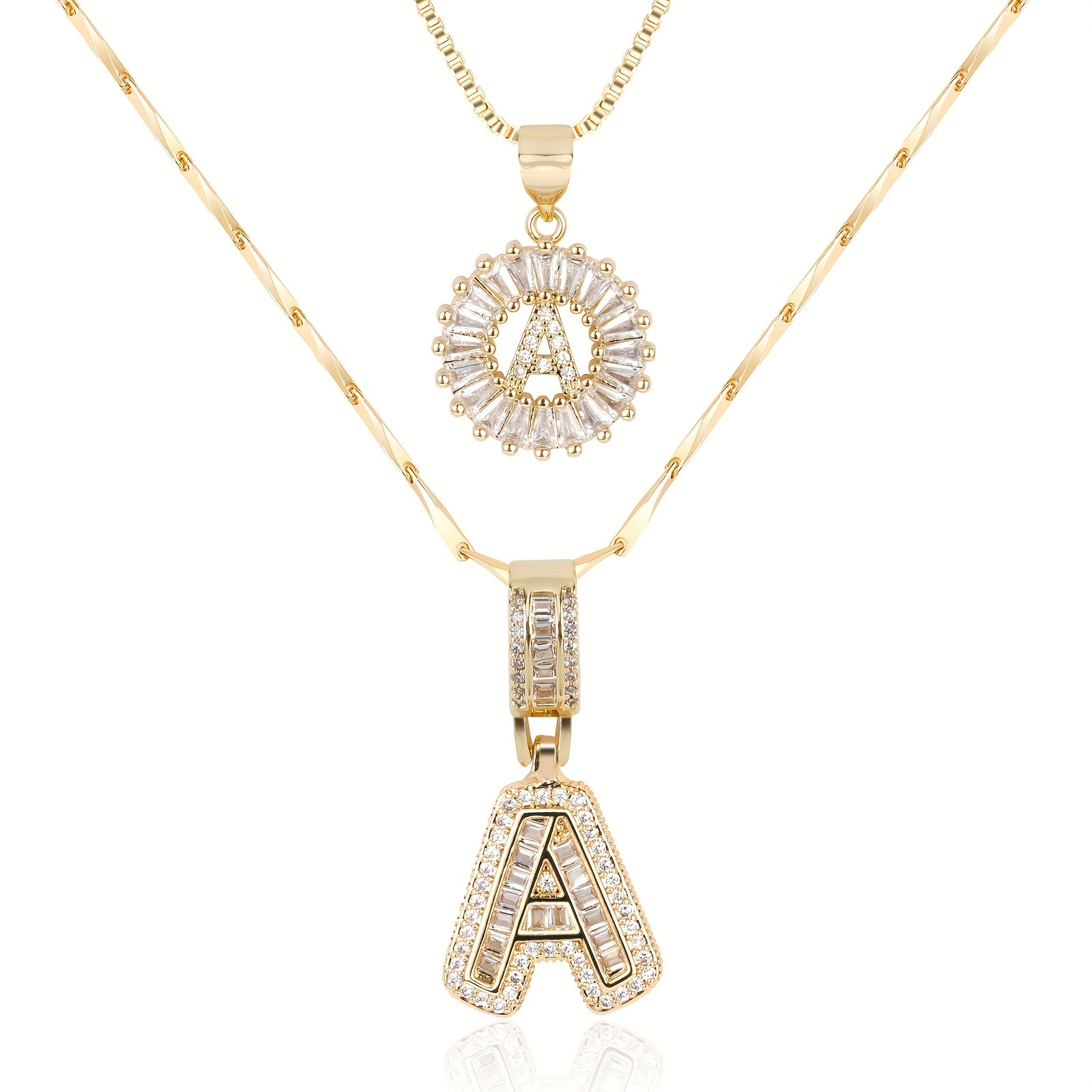 2pc 14k Diamond Letter Initial Necklaces