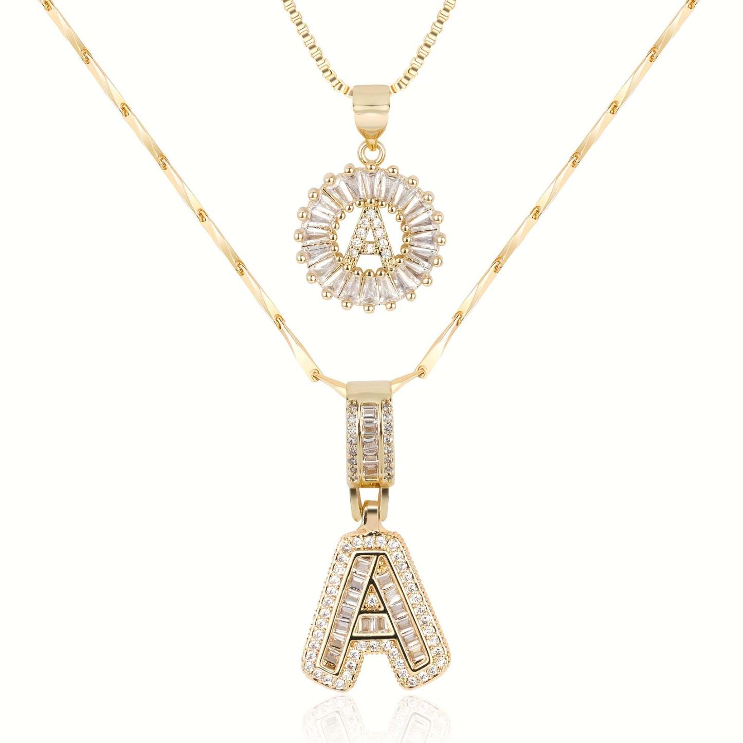 2pc 14k Diamond Letter Initial Necklaces