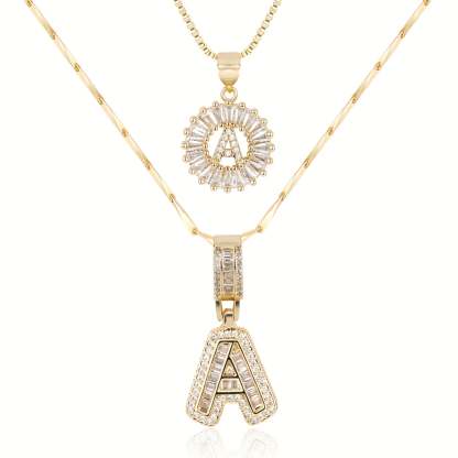 2pc 14k Diamond Letter Initial Necklaces