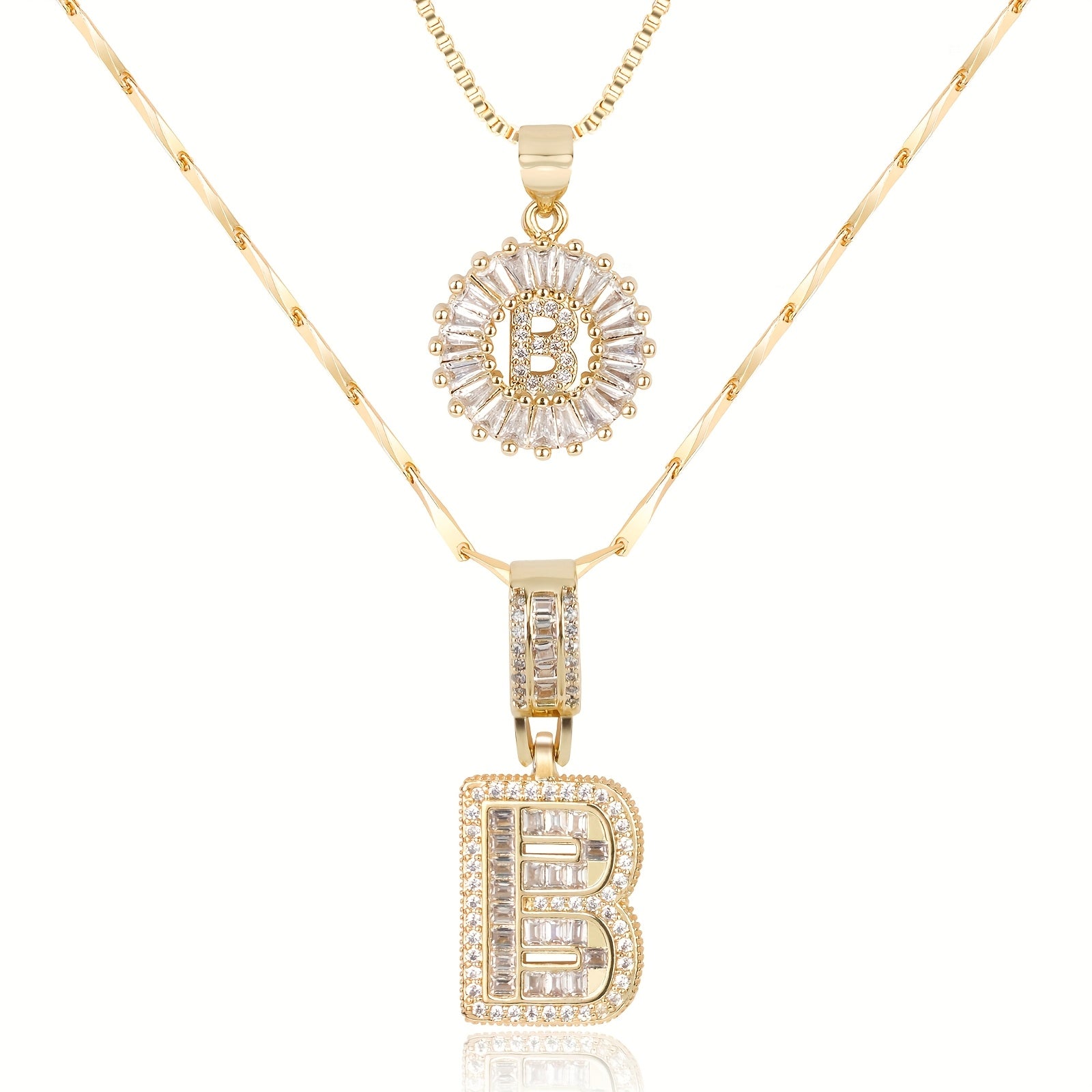 2pc 14k Diamond Letter Initial Necklaces