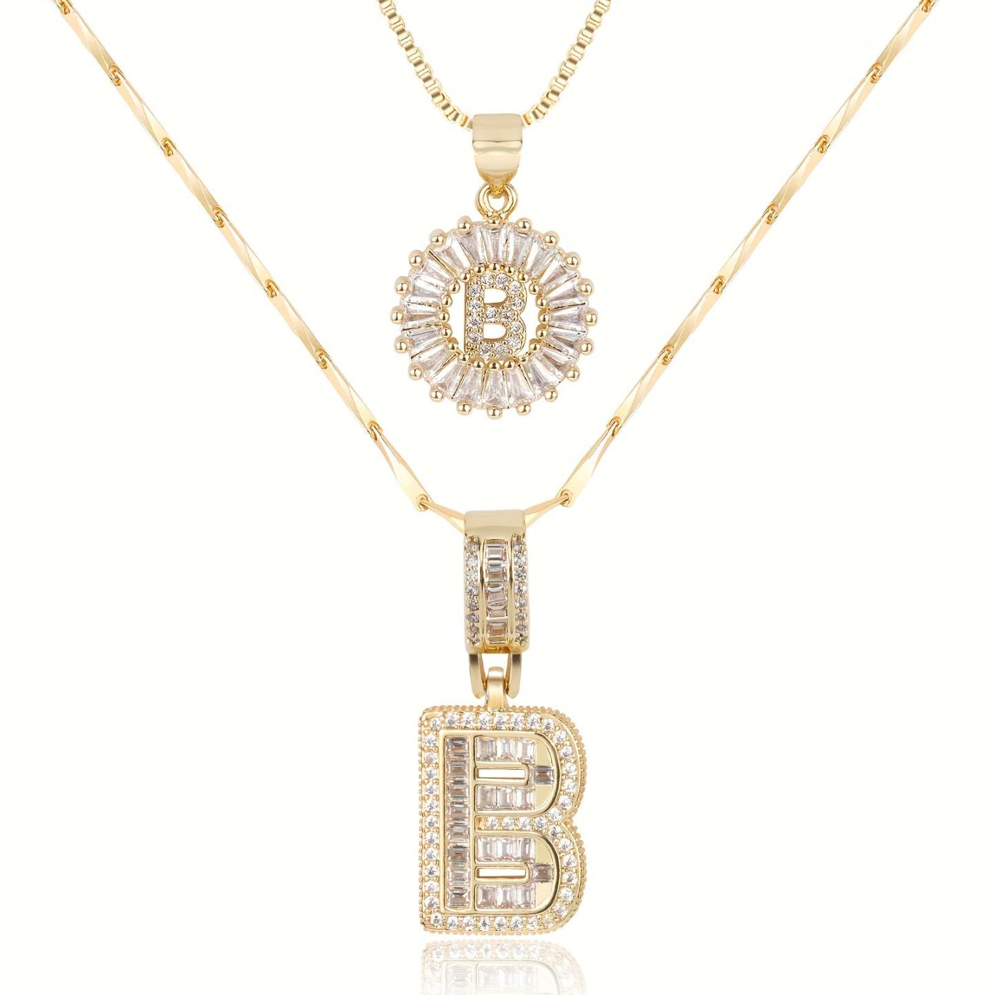 2pc 14k Diamond Letter Initial Necklaces