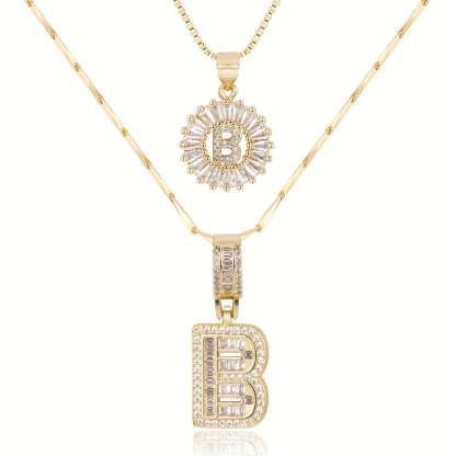 2pc 14k Diamond Letter Initial Necklaces