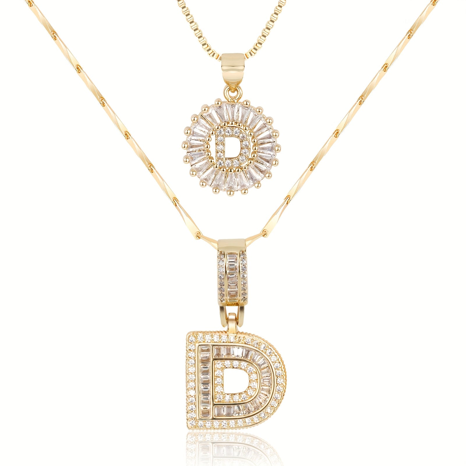 2pc 14k Diamond Letter Initial Necklaces