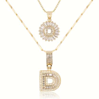2pc 14k Diamond Letter Initial Necklaces