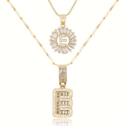 2pc 14k Diamond Letter Initial Necklaces