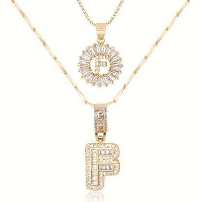 2pc 14k Diamond Letter Initial Necklaces