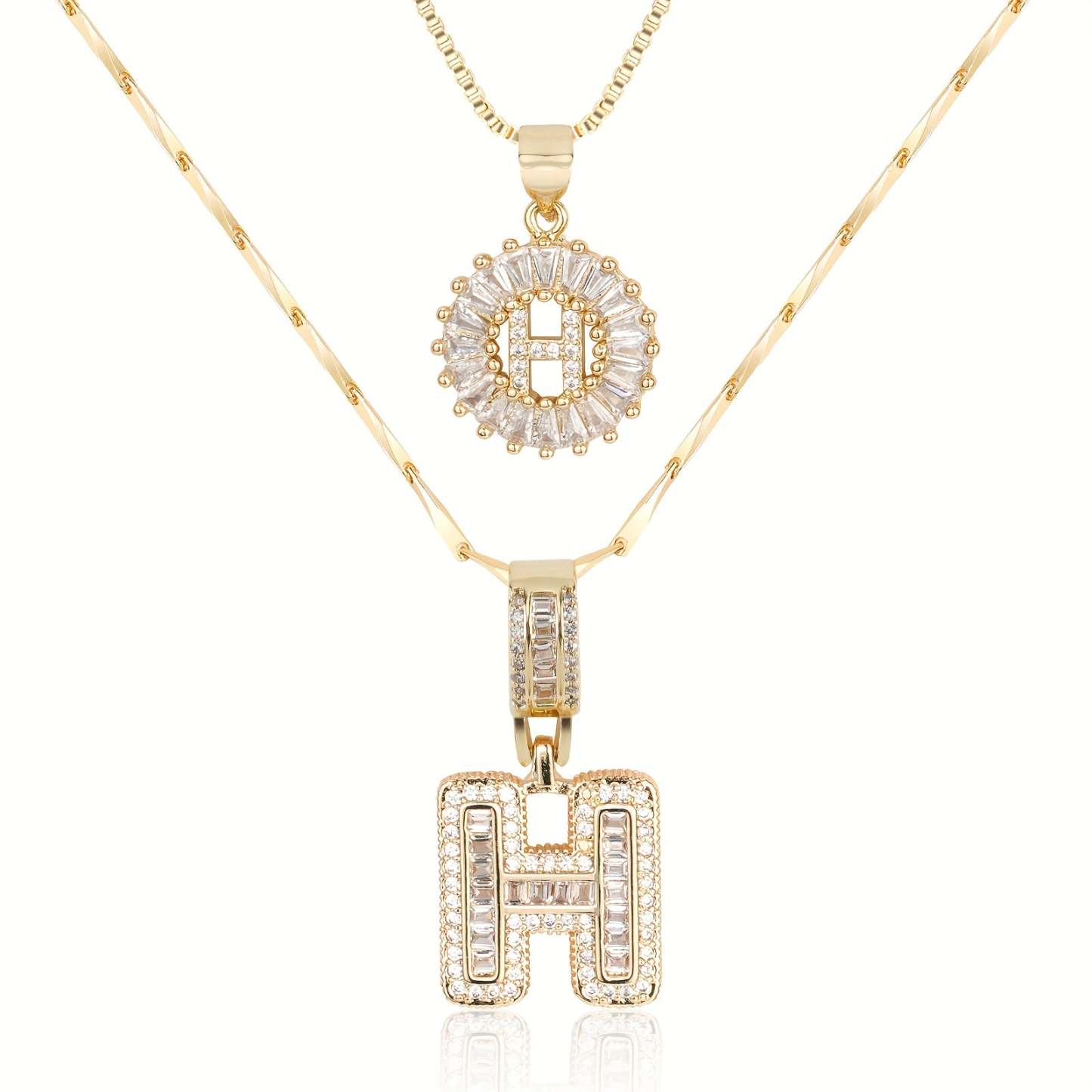2pc 14k Diamond Letter Initial Necklaces
