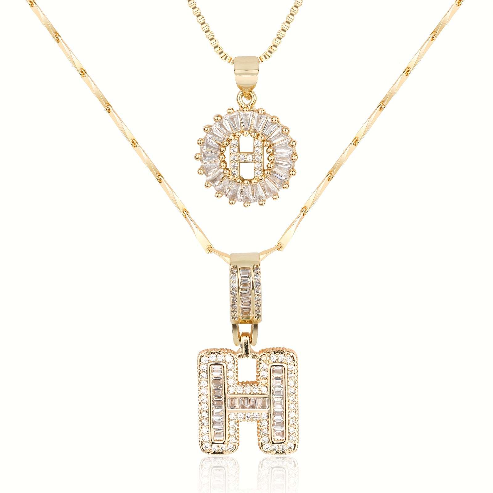 2pc 14k Diamond Letter Initial Necklaces