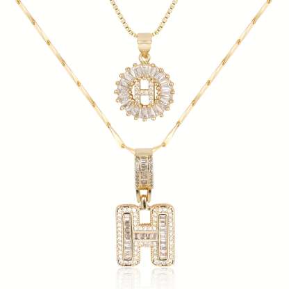 2pc 14k Diamond Letter Initial Necklaces