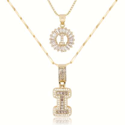 2pc 14k Diamond Letter Initial Necklaces