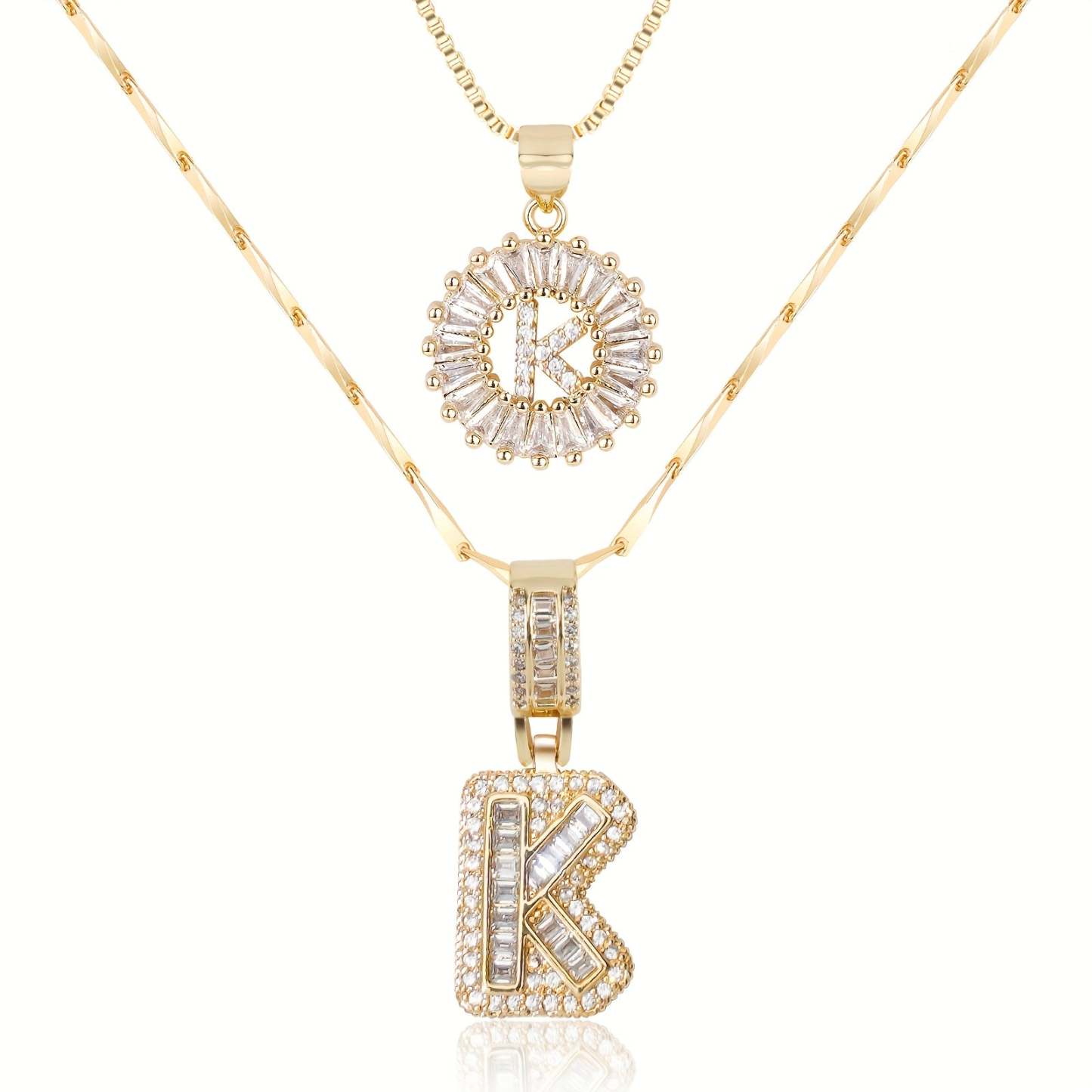 2pc 14k Diamond Letter Initial Necklaces