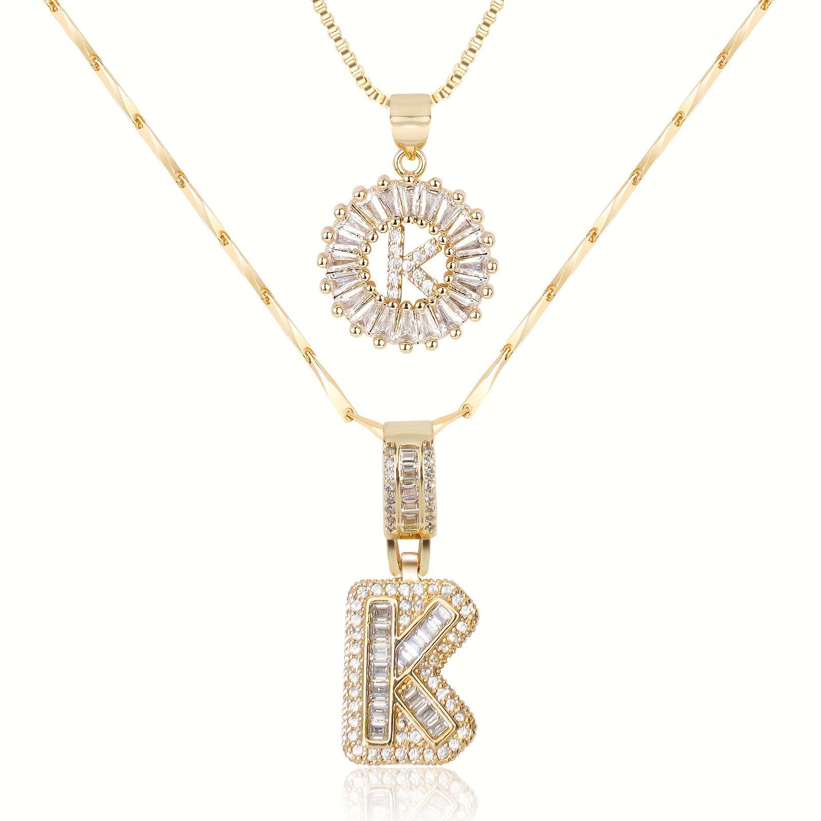 2pc 14k Diamond Letter Initial Necklaces