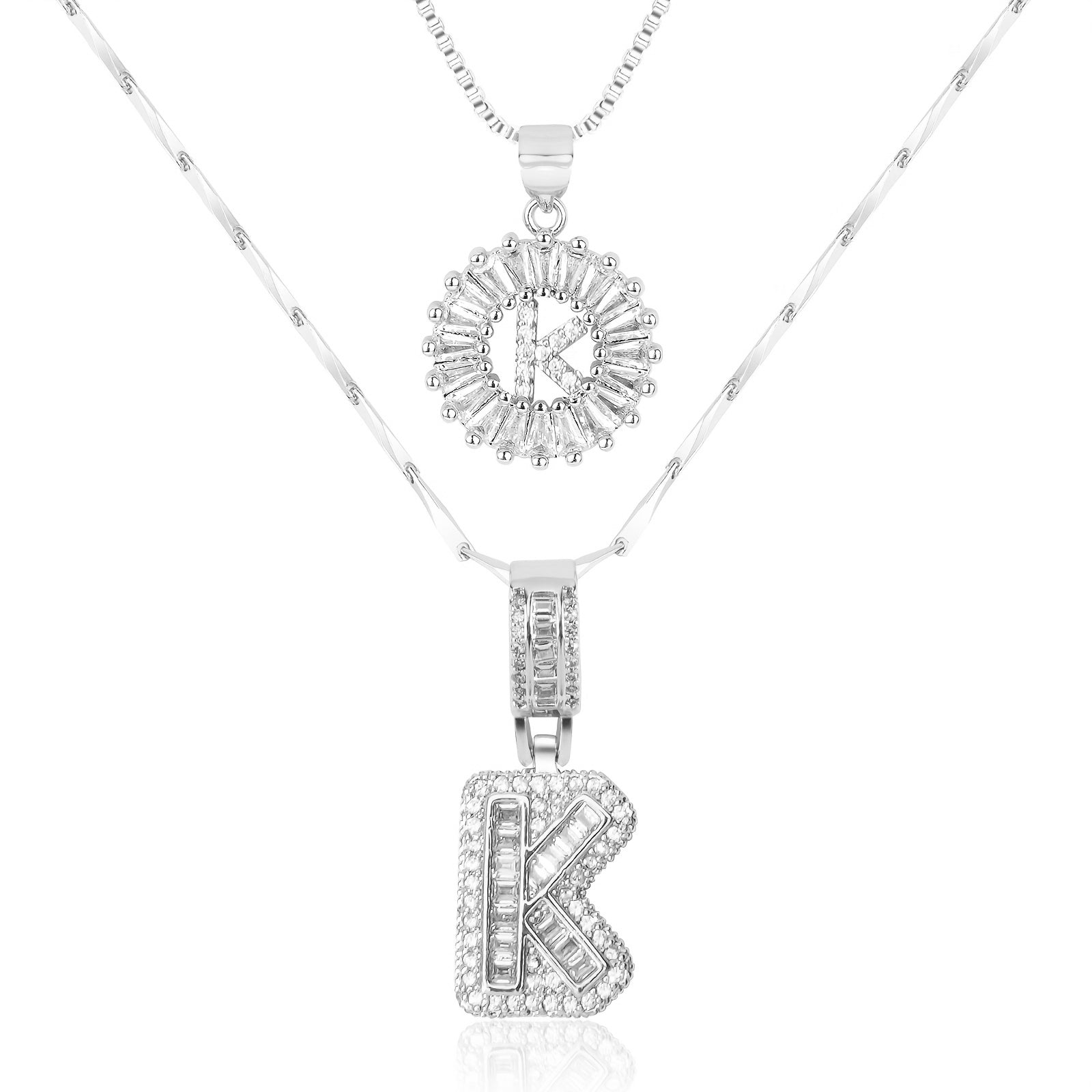 2pc 14k Diamond Letter Initial Necklaces