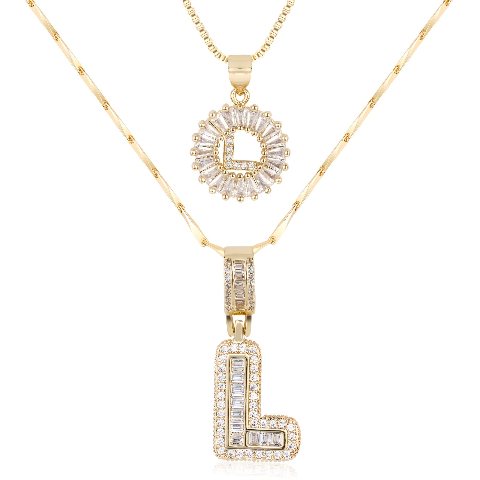2pc 14k Diamond Letter Initial Necklaces