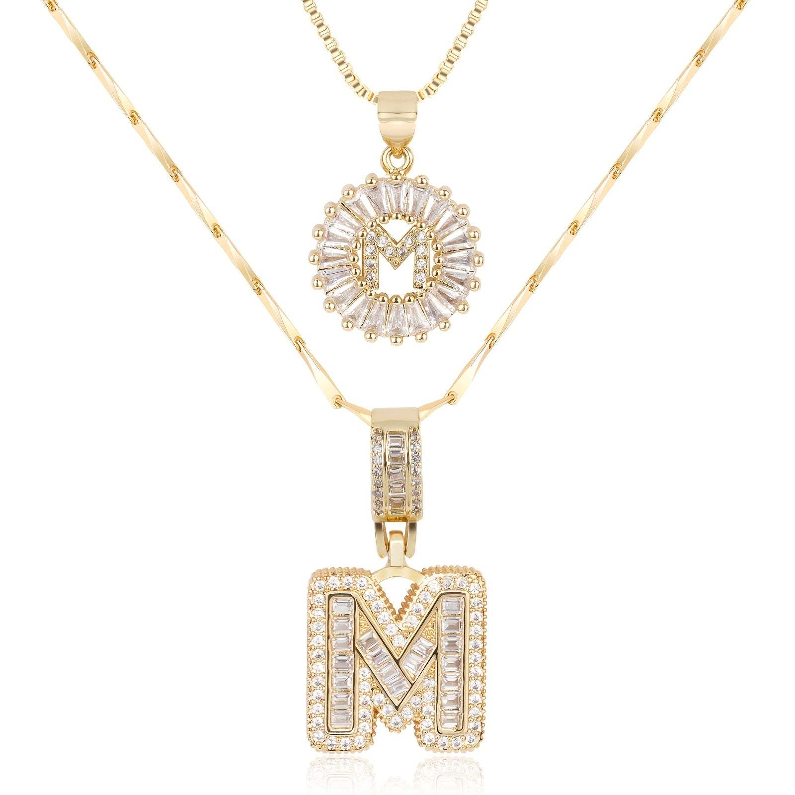 2pc 14k Diamond Letter Initial Necklaces