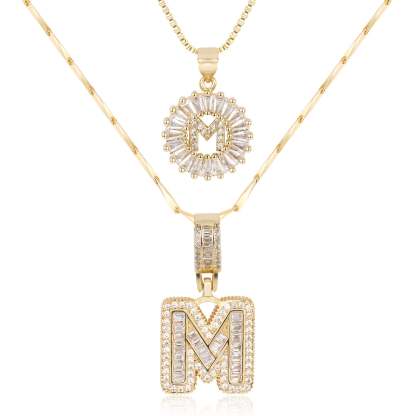 2pc 14k Diamond Letter Initial Necklaces