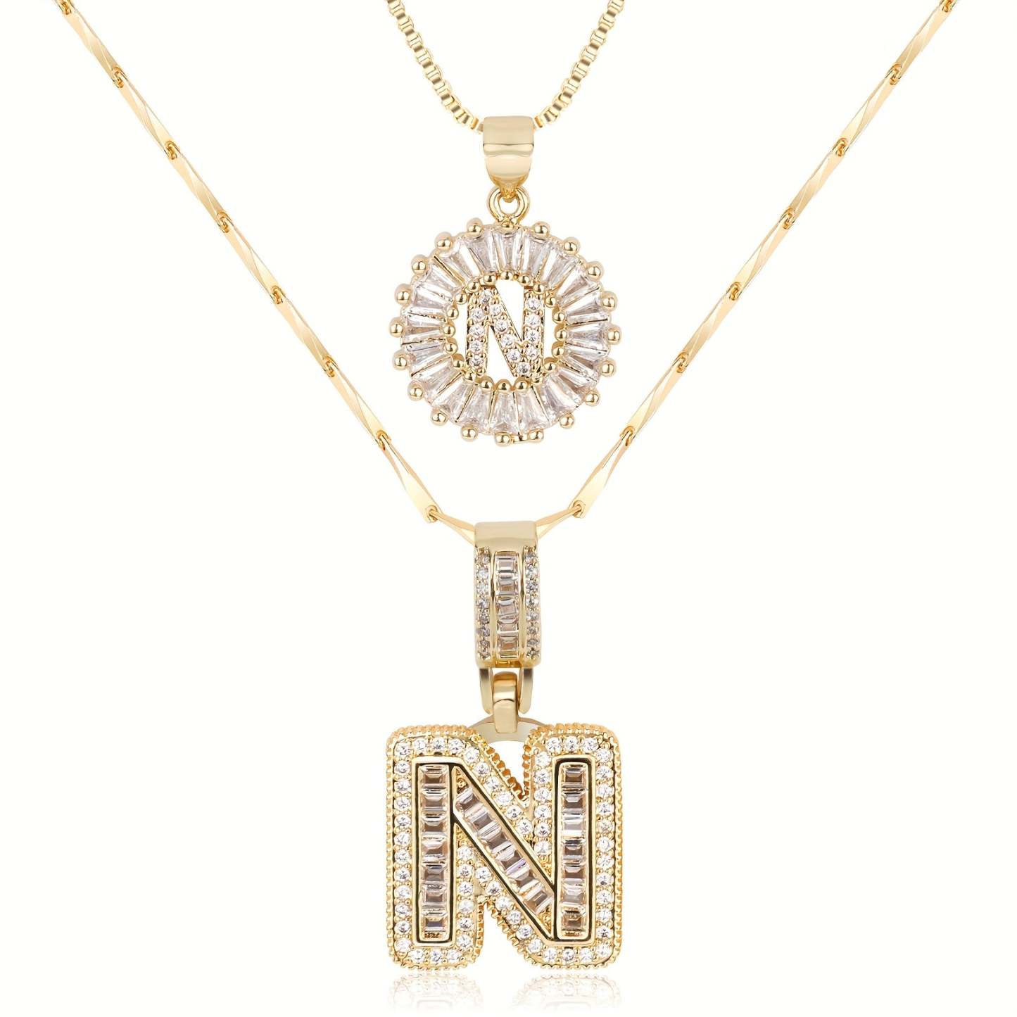 2pc 14k Diamond Letter Initial Necklaces