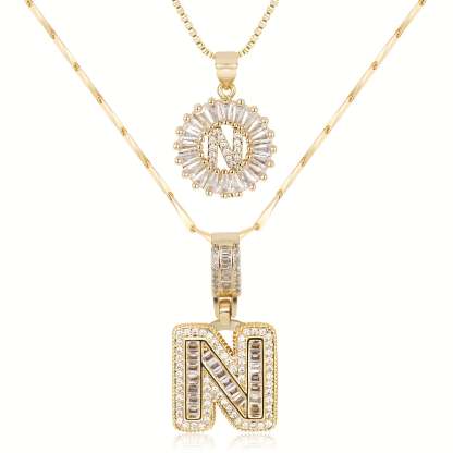 2pc 14k Diamond Letter Initial Necklaces