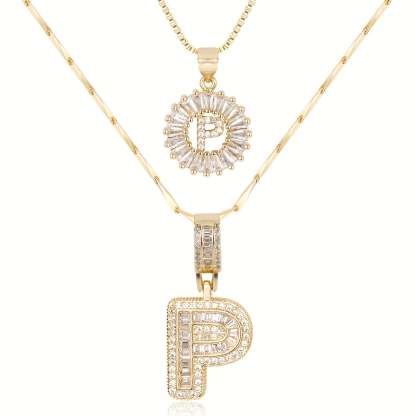 2pc 14k Diamond Letter Initial Necklaces