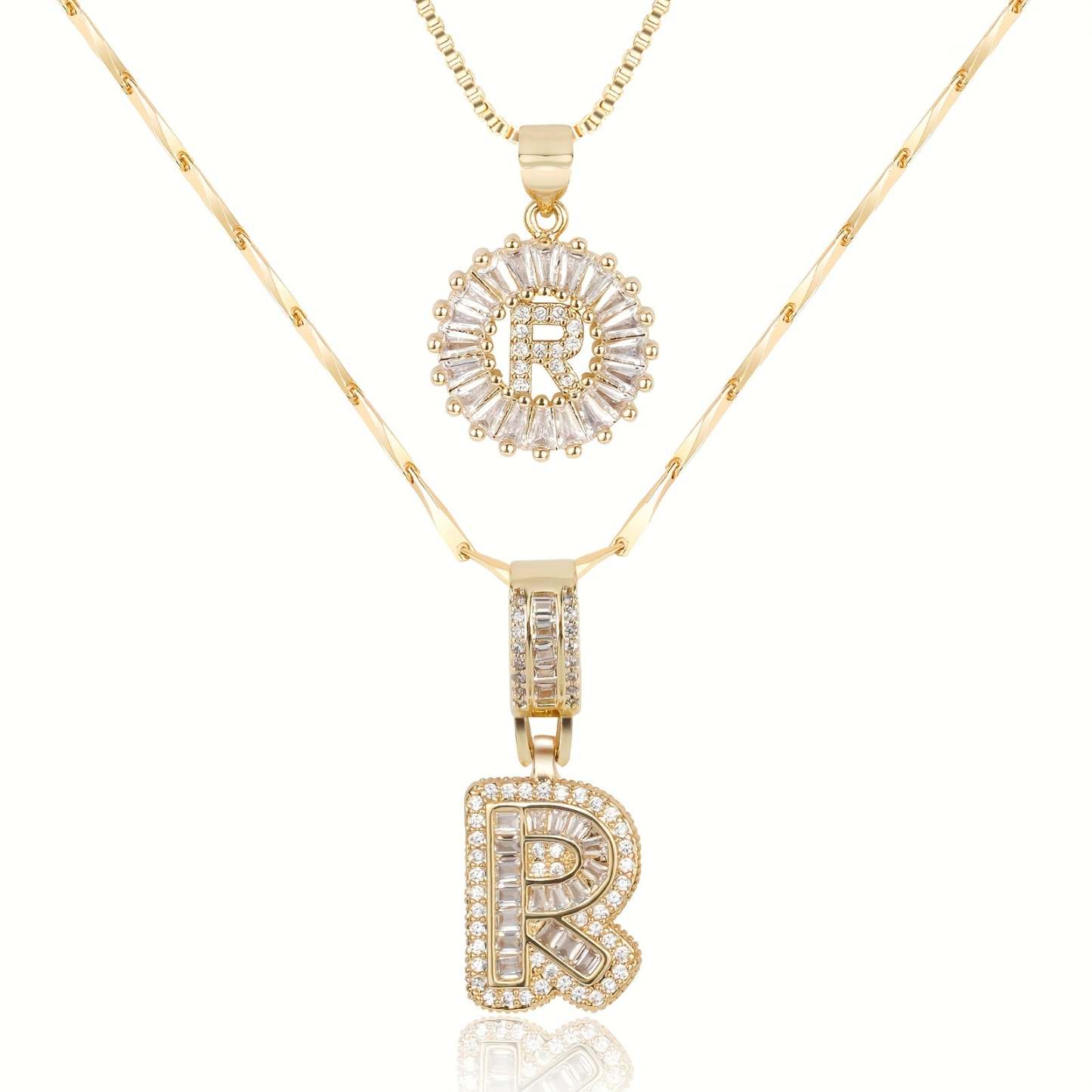 2pc 14k Diamond Letter Initial Necklaces