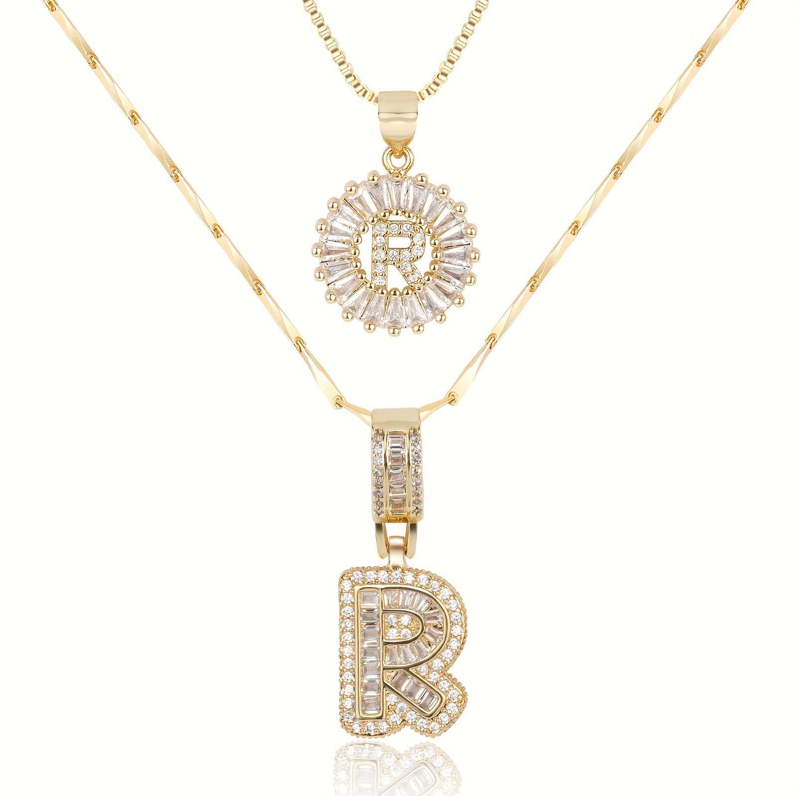 2pc 14k Diamond Letter Initial Necklaces