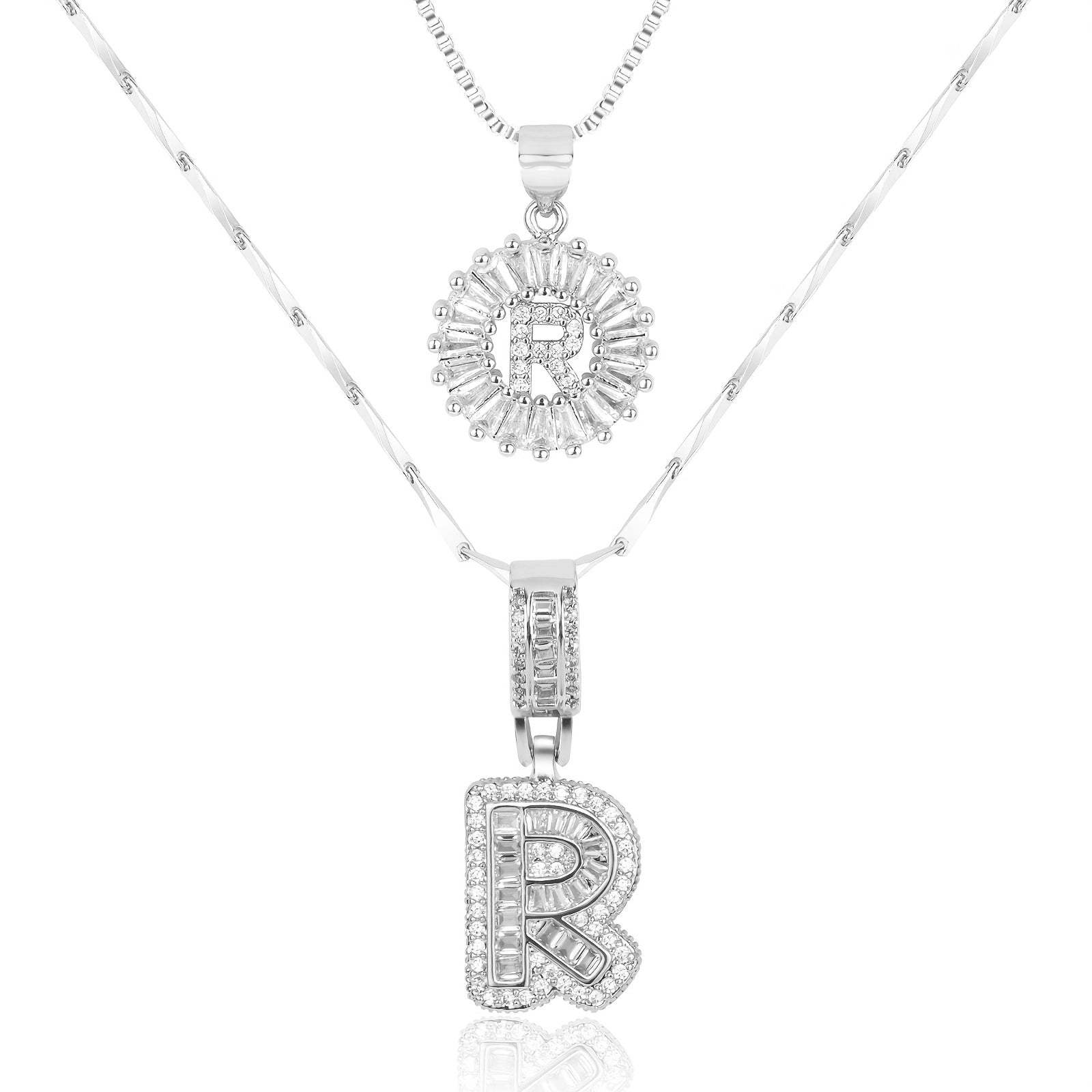 2pc 14k Diamond Letter Initial Necklaces