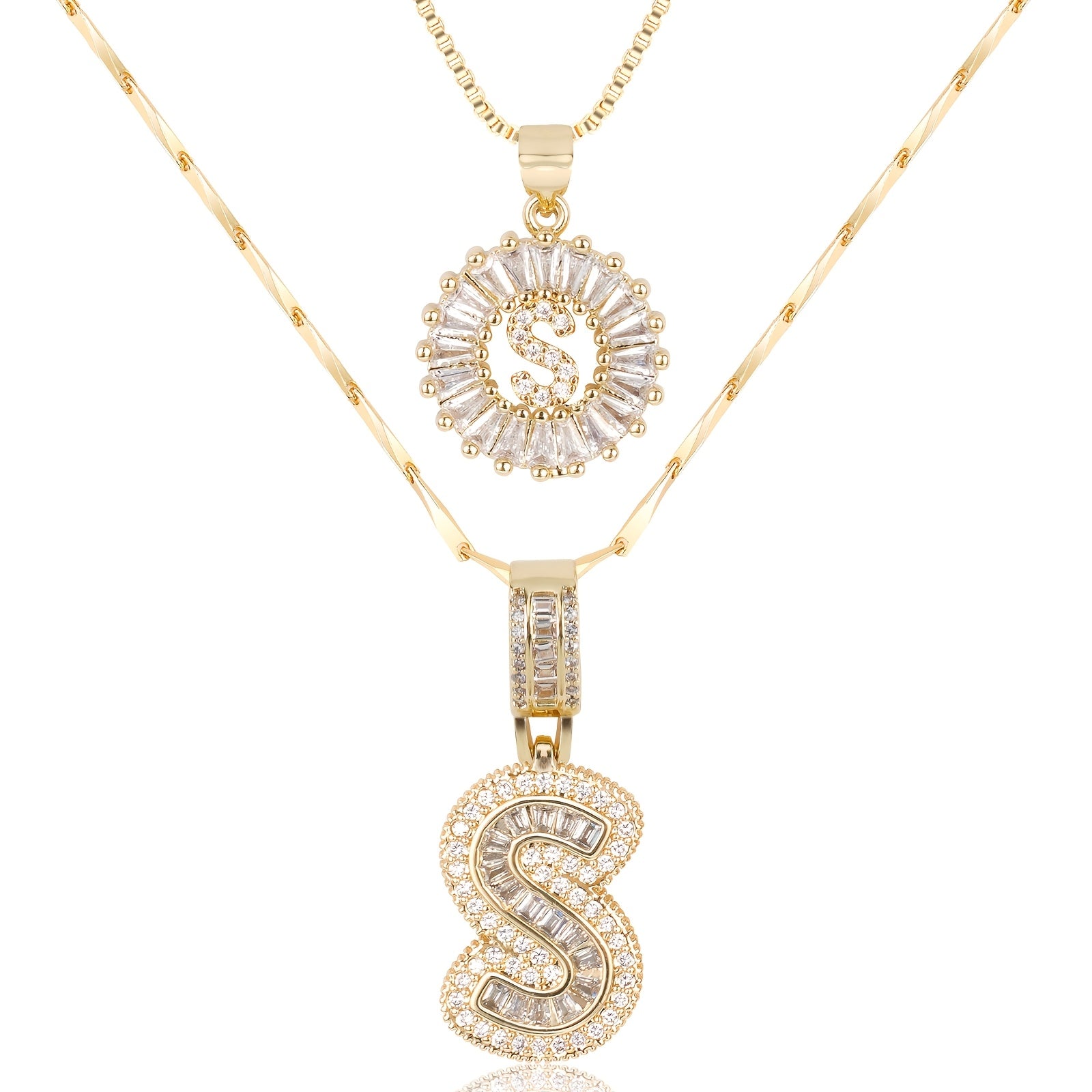 2pc 14k Diamond Letter Initial Necklaces