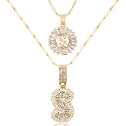 2pc 14k Diamond Letter Initial Necklaces