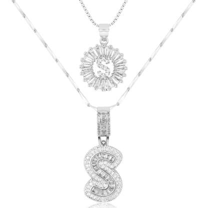 2pc 14k Diamond Letter Initial Necklaces