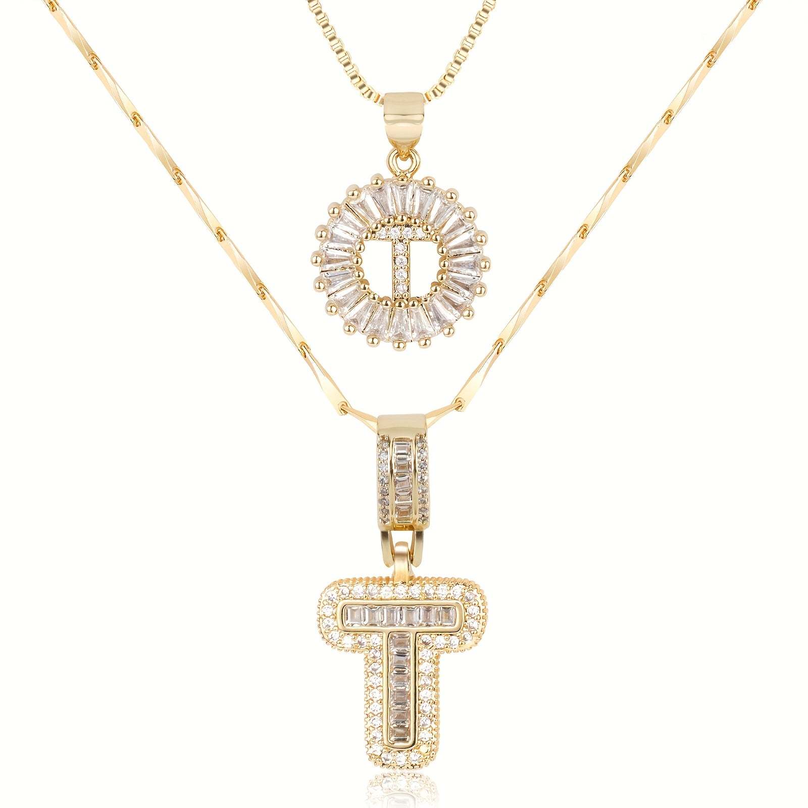2pc 14k Diamond Letter Initial Necklaces