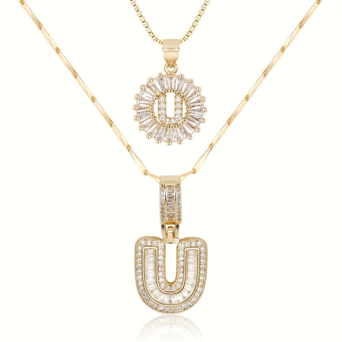 2pc 14k Diamond Letter Initial Necklaces