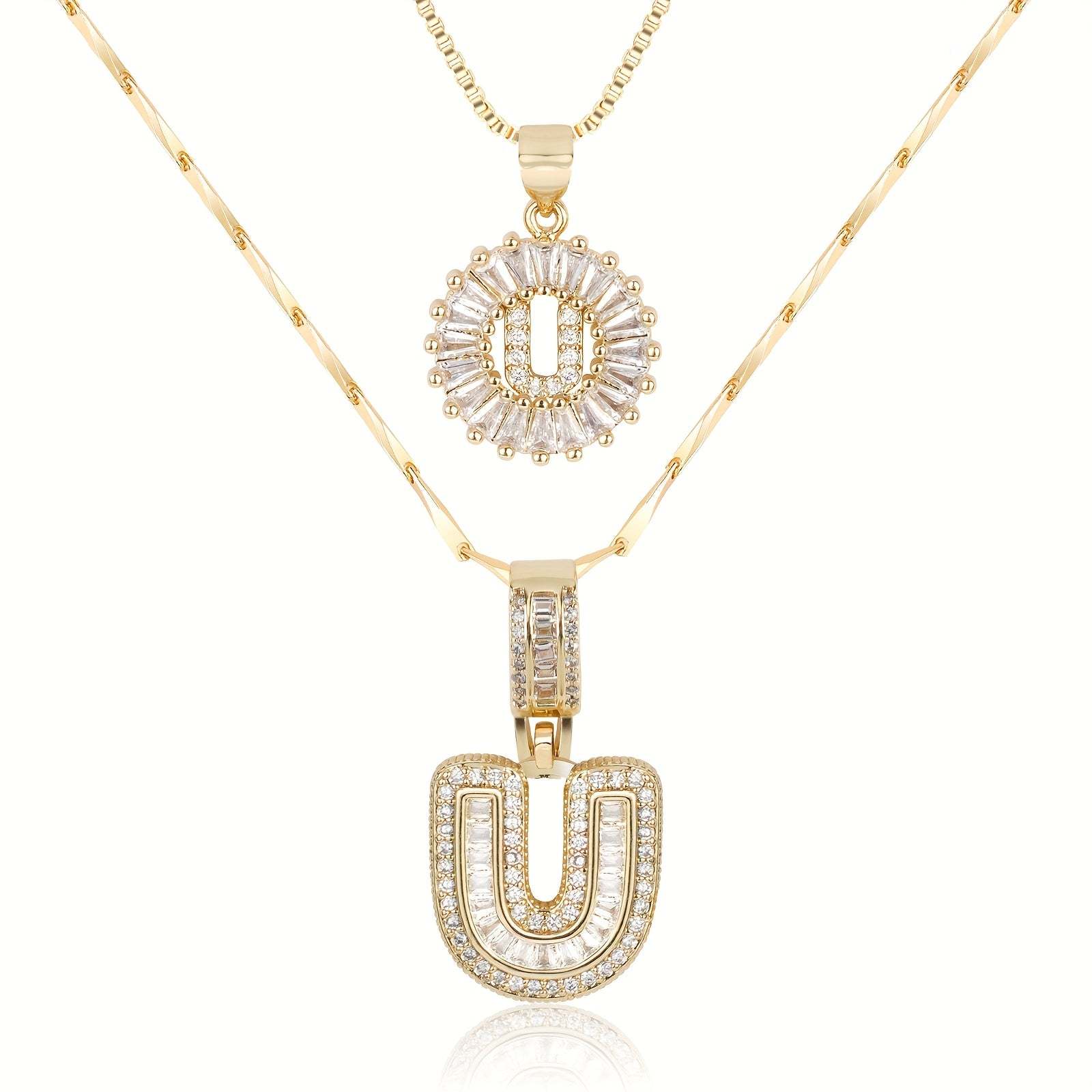 2pc 14k Diamond Letter Initial Necklaces