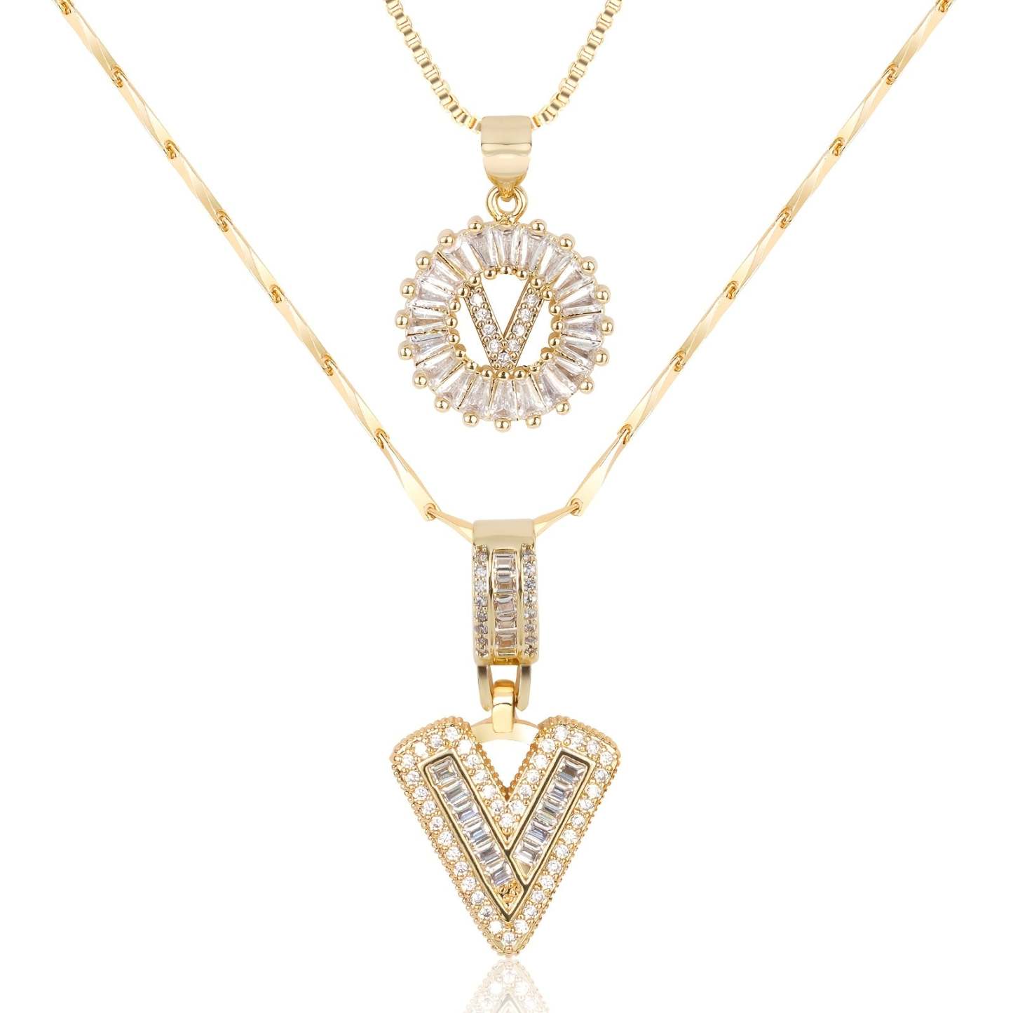 2pc 14k Diamond Letter Initial Necklaces