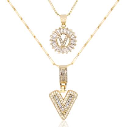 2pc 14k Diamond Letter Initial Necklaces