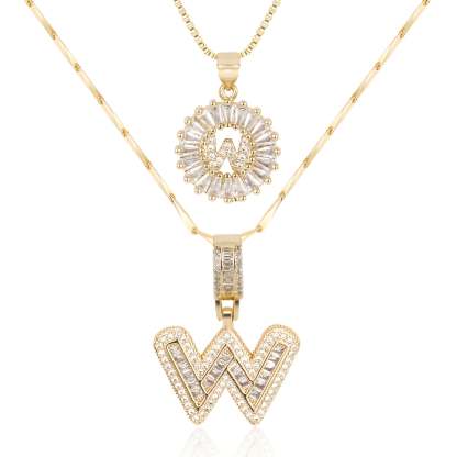 2pc 14k Diamond Letter Initial Necklaces
