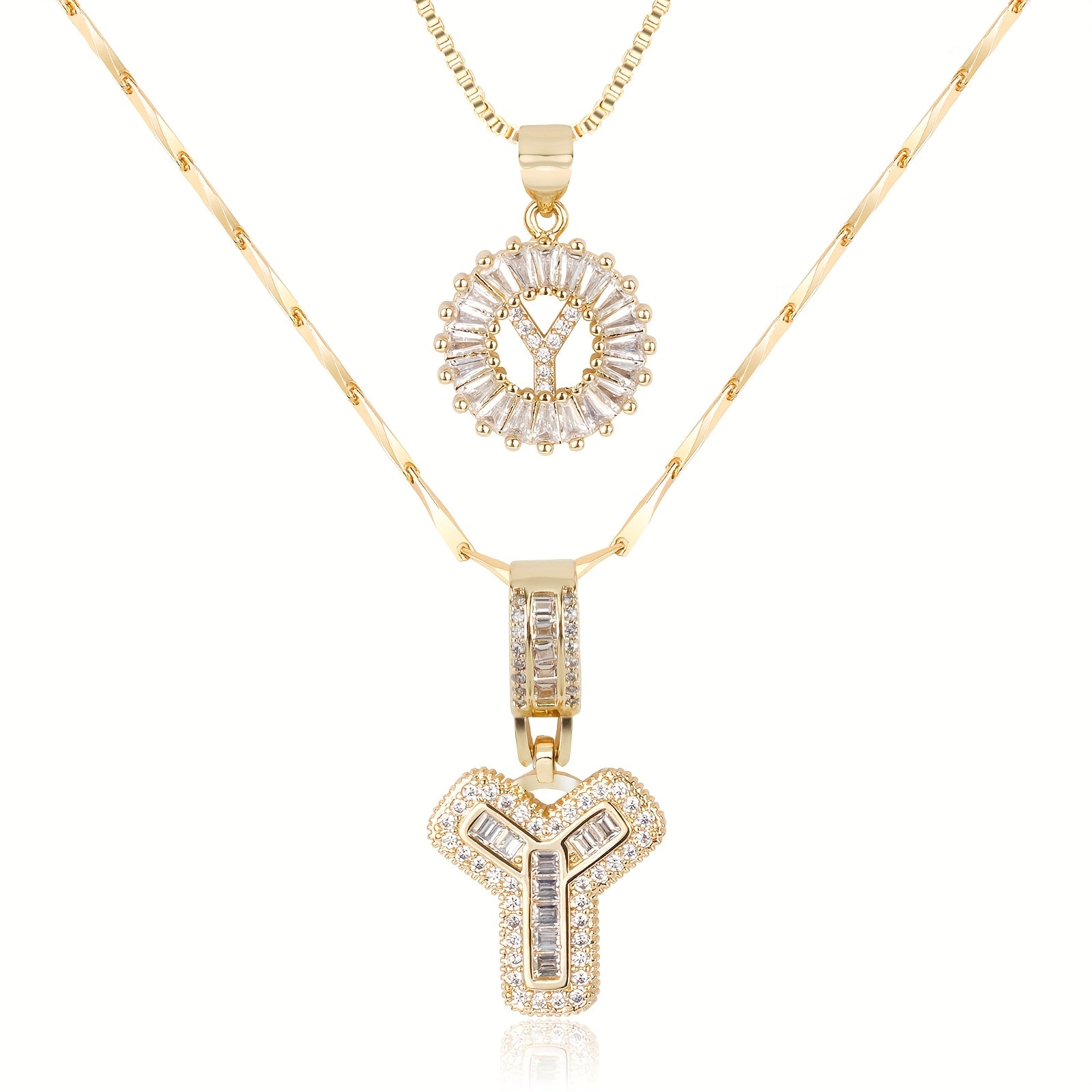 2pc 14k Diamond Letter Initial Necklaces