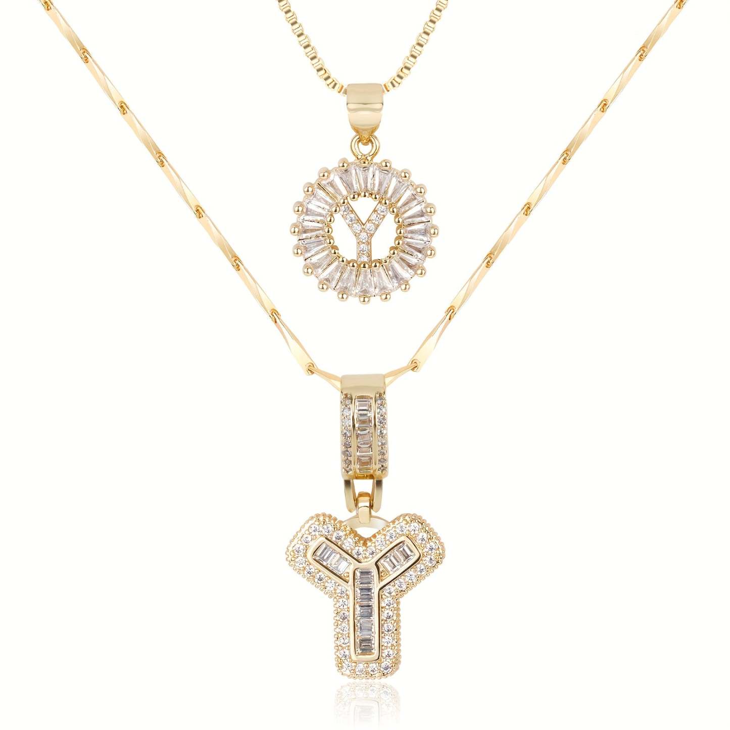 2pc 14k Diamond Letter Initial Necklaces