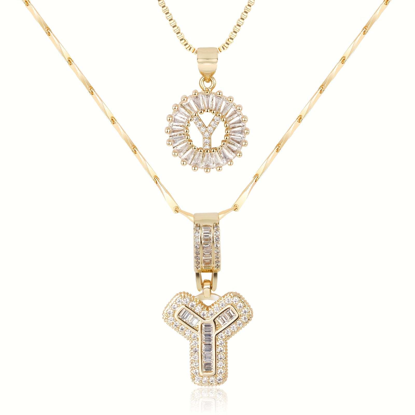 2pc 14k Diamond Letter Initial Necklaces